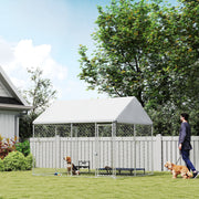 Galvanized Steel Outdoor Dog Kennel with Waterproof Roof - 9.2'x7.5'-Dogs-DECOROLALA