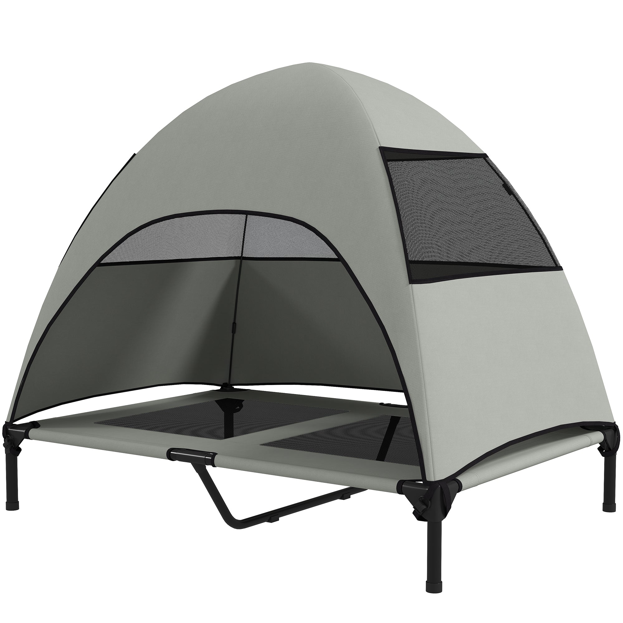 Elevated Dog Bed with Canopy Raised Dog Bed  Washable Mesh Steel Frame 41.7" x 29.9" x 39" Light Grey