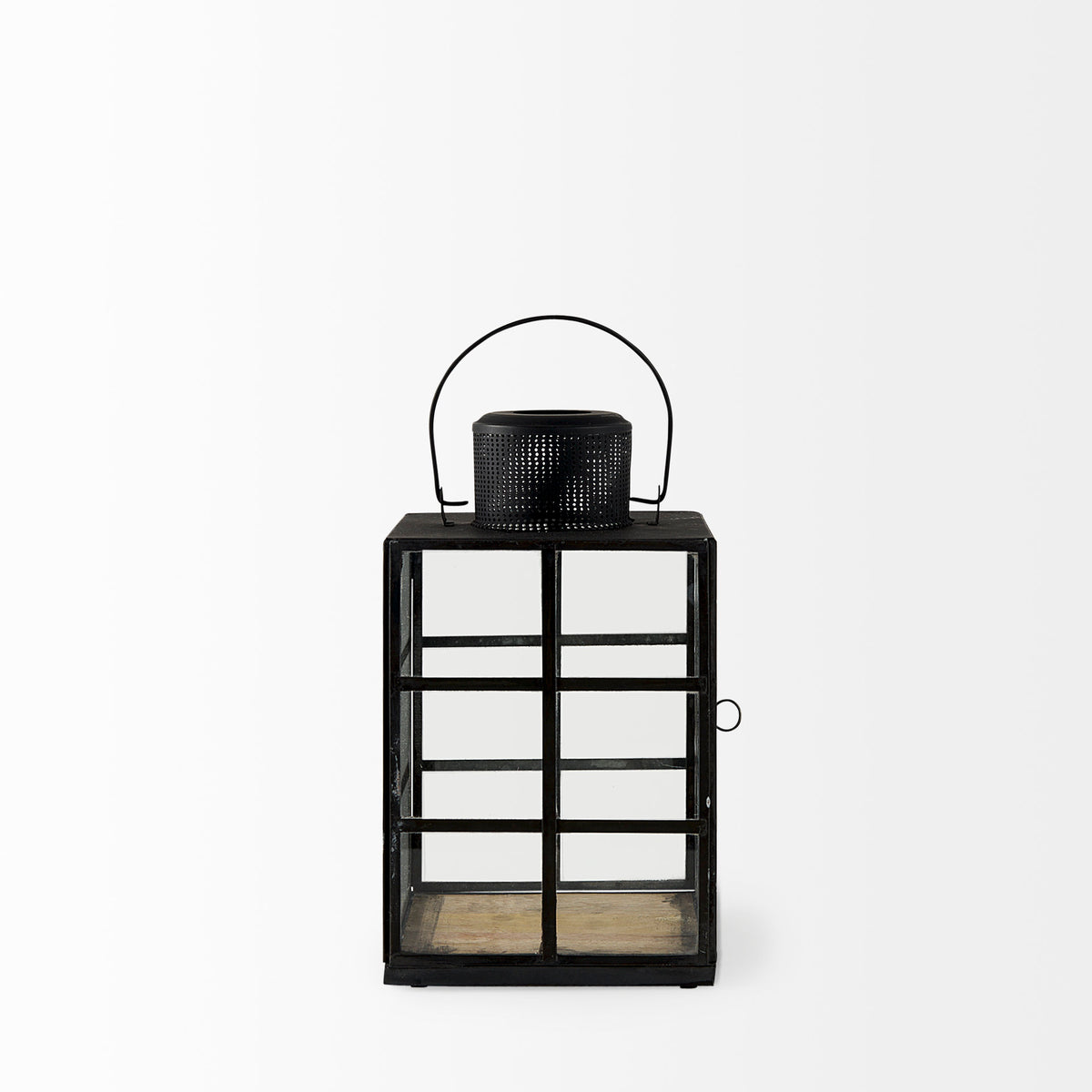 Gamfield 6.1L x 6.1W x 10.6H Small Black Metal and Glass Lantern-Lanterns-DECOROLALA