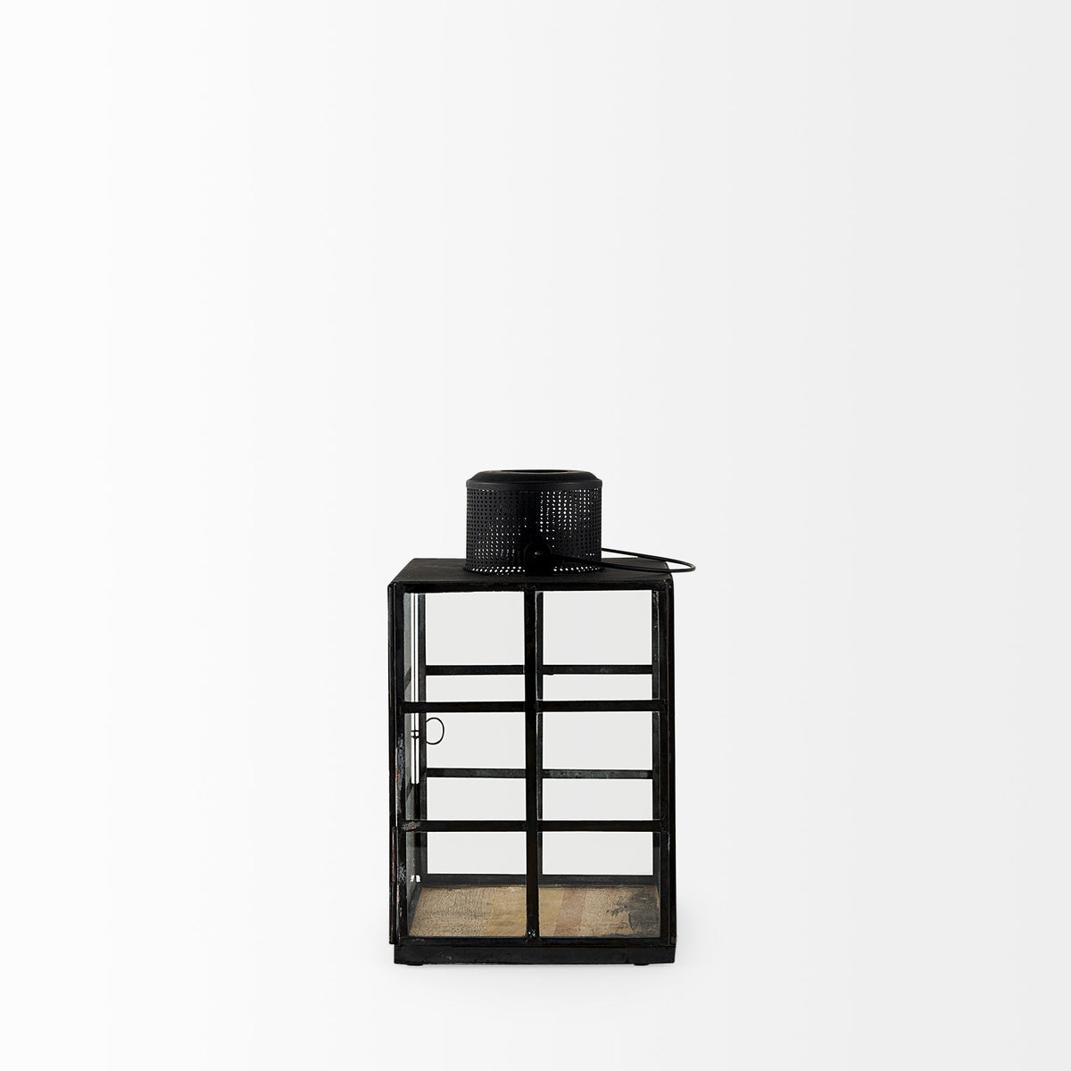 Gamfield 6.1L x 6.1W x 10.6H Small Black Metal and Glass Lantern-Lanterns-DECOROLALA