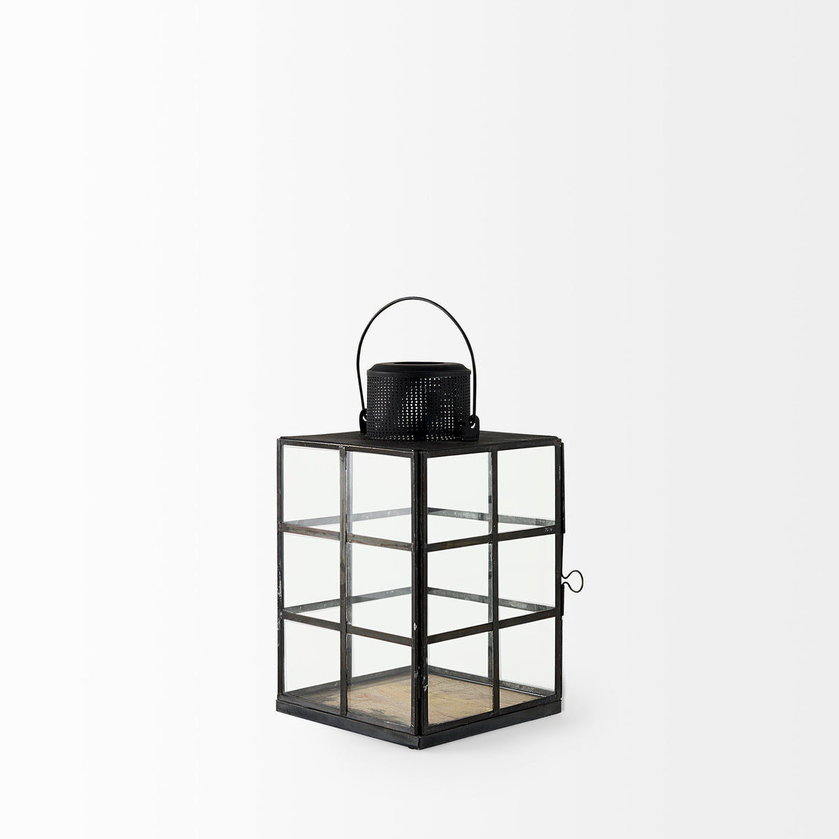Gamfield 6.1L x 6.1W x 10.6H Small Black Metal and Glass Lantern-Lanterns-DECOROLALA