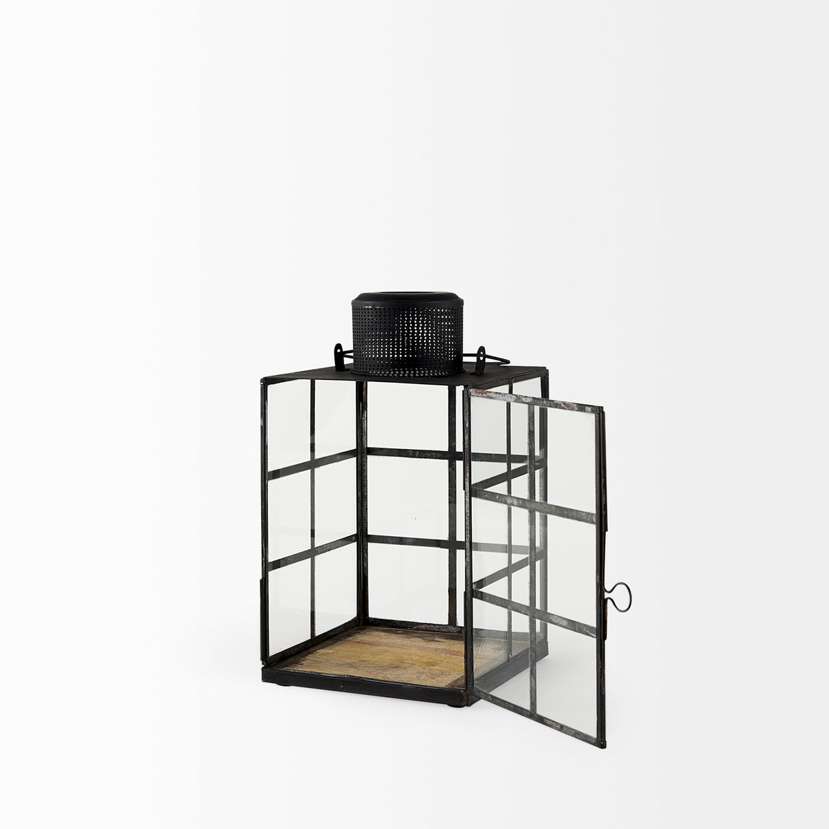 Gamfield 6.1L x 6.1W x 10.6H Small Black Metal and Glass Lantern-Lanterns-DECOROLALA