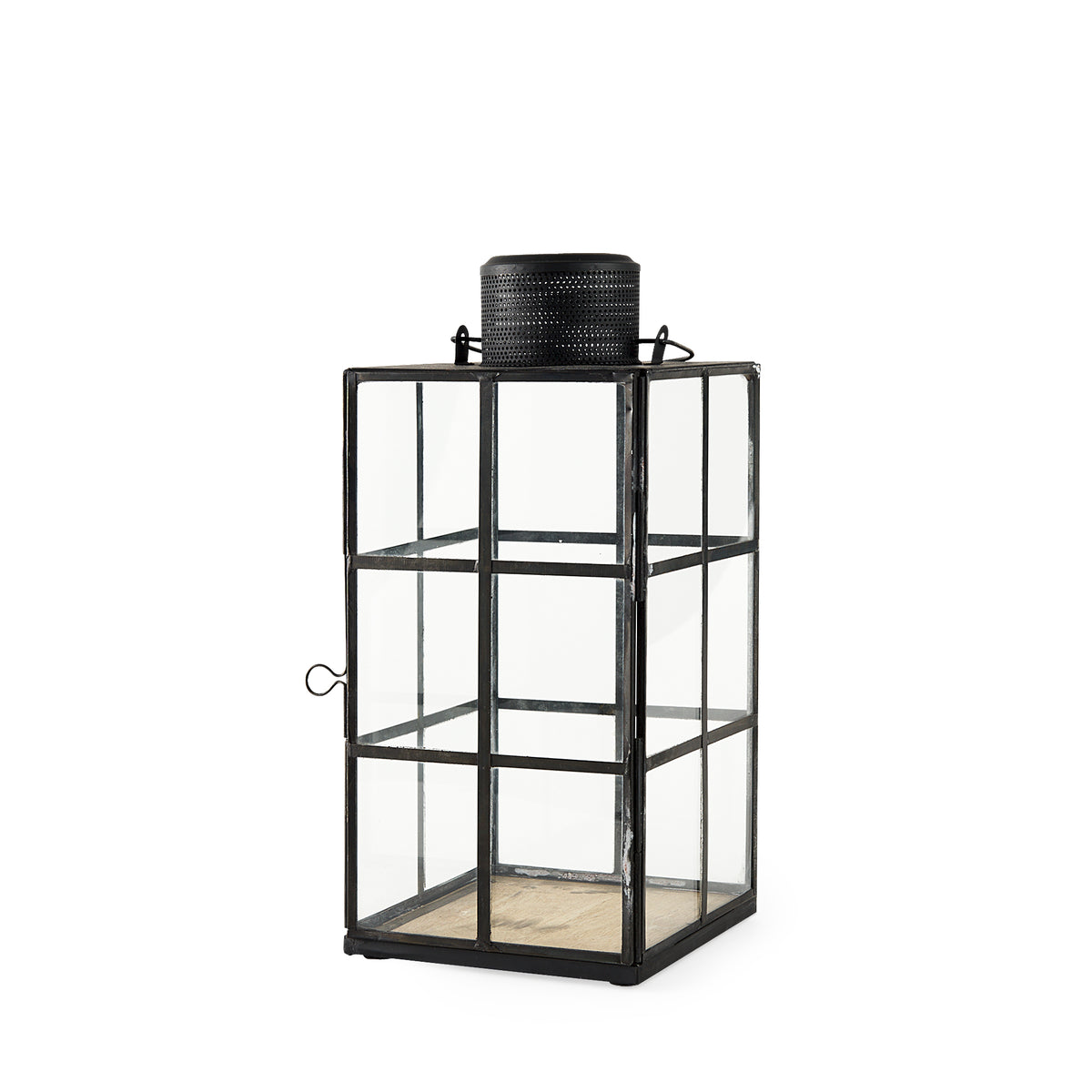 Gamfield 6.1L x 6.1W x 13.4H Medium Black Metal and Glass Lantern-Lanterns-DECOROLALA