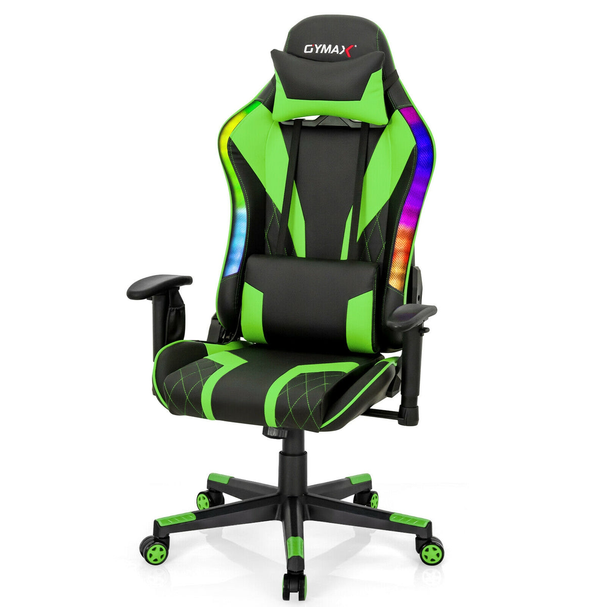 Gaming Chair Adjustable Swivel Computer Chair with Dynamic LED Lights-Green-Gaming Chairs-DECOROLALA
