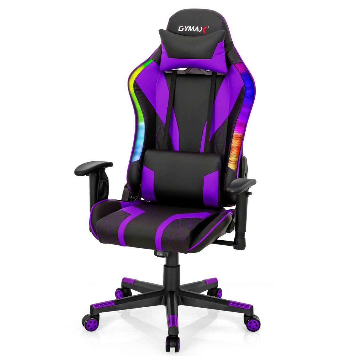 Gaming Chair Adjustable Swivel Computer Chair with Dynamic LED Lights-Purple-Gaming Chairs-DECOROLALA