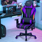 Gaming Chair Adjustable Swivel Computer Chair with Dynamic LED Lights-Purple-Gaming Chairs-DECOROLALA