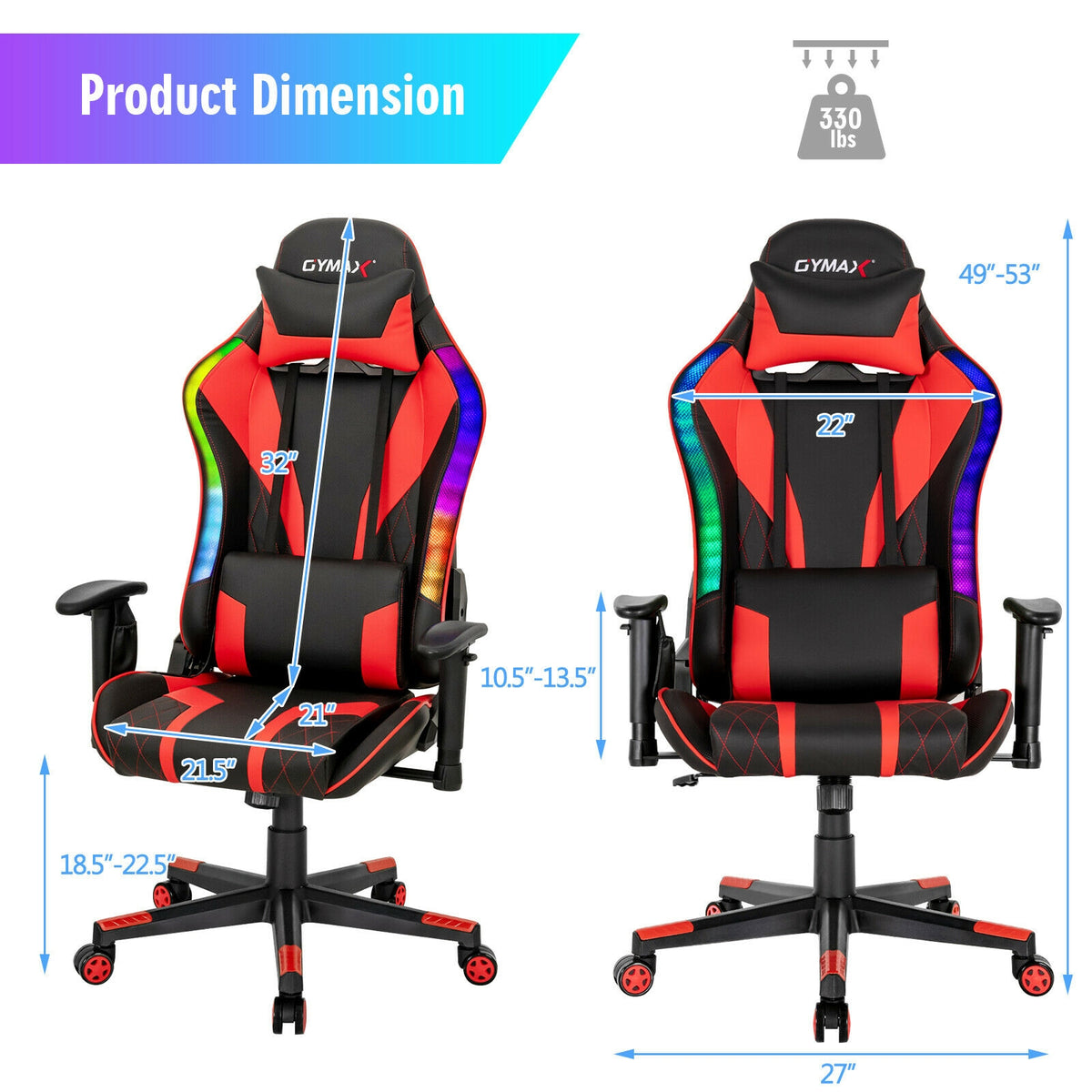 Gaming Chair Adjustable Swivel Computer Chair with Dynamic LED Lights-Red-Gaming Chairs-DECOROLALA