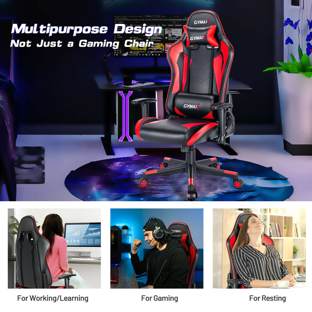 Gaming Chair Adjustable Swivel Racing Style Computer Office Chair-Red-Gaming Chairs-DECOROLALA