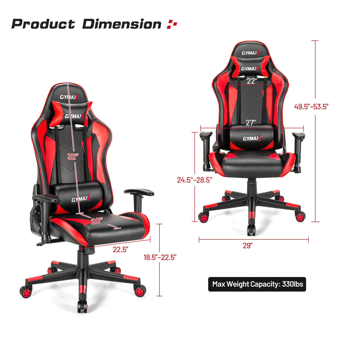 Gaming Chair Adjustable Swivel Racing Style Computer Office Chair-Red-Gaming Chairs-DECOROLALA