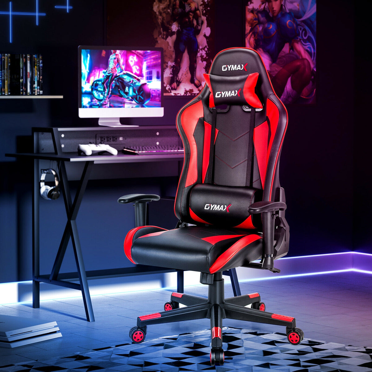 Gaming Chair Adjustable Swivel Racing Style Computer Office Chair-Red-Gaming Chairs-DECOROLALA