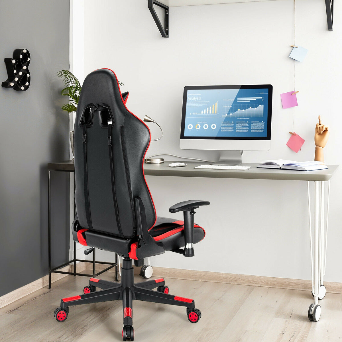 Gaming Chair Adjustable Swivel Racing Style Computer Office Chair-Red-Gaming Chairs-DECOROLALA