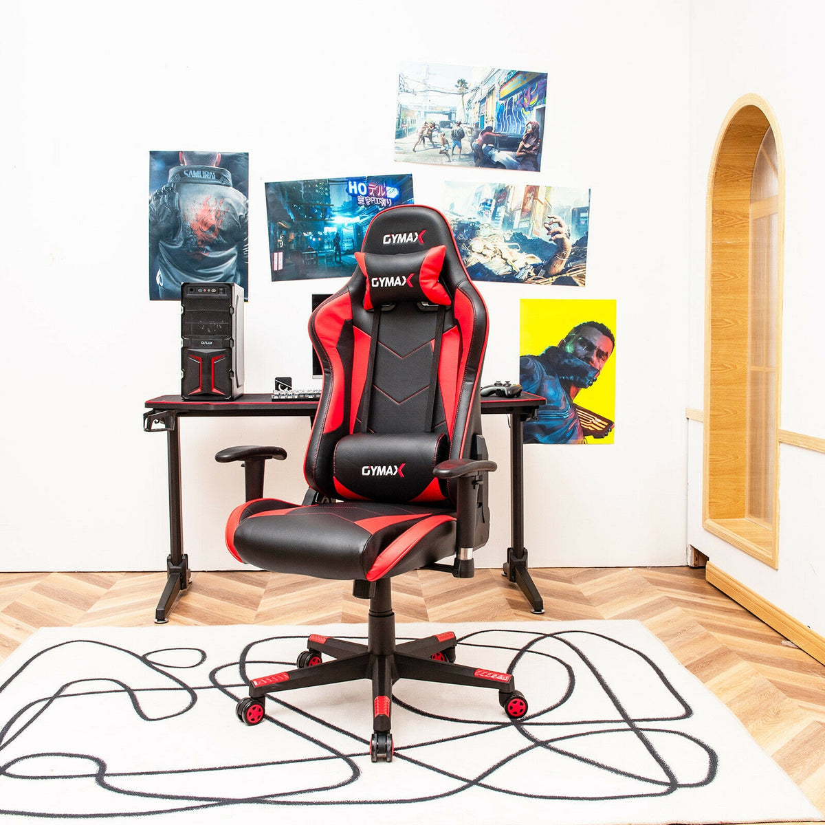 Gaming Chair Adjustable Swivel Racing Style Computer Office Chair-Red-Gaming Chairs-DECOROLALA