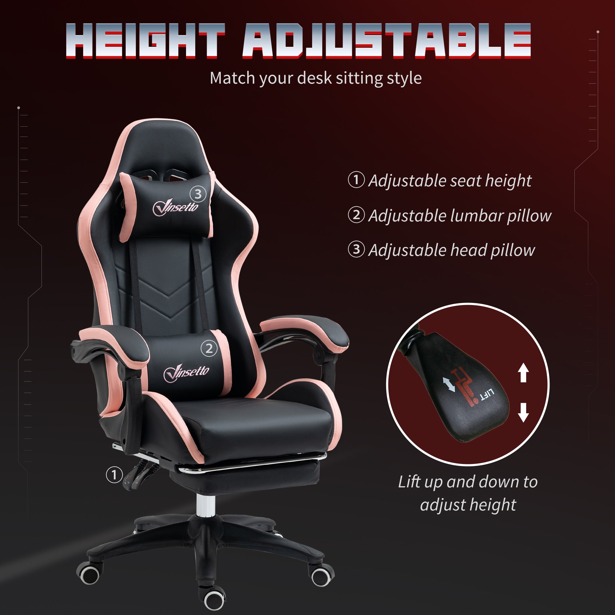 Gaming Chair - Black PU Leather with Footrest & Recline-DECOROLALA