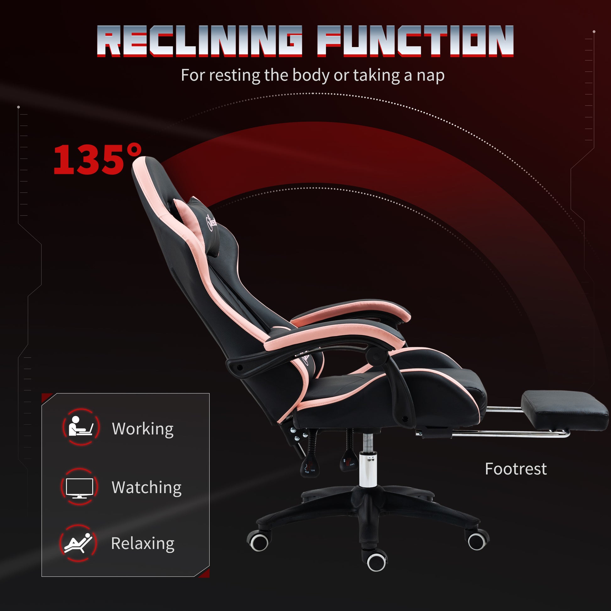 Gaming Chair - Black PU Leather with Footrest & Recline-DECOROLALA