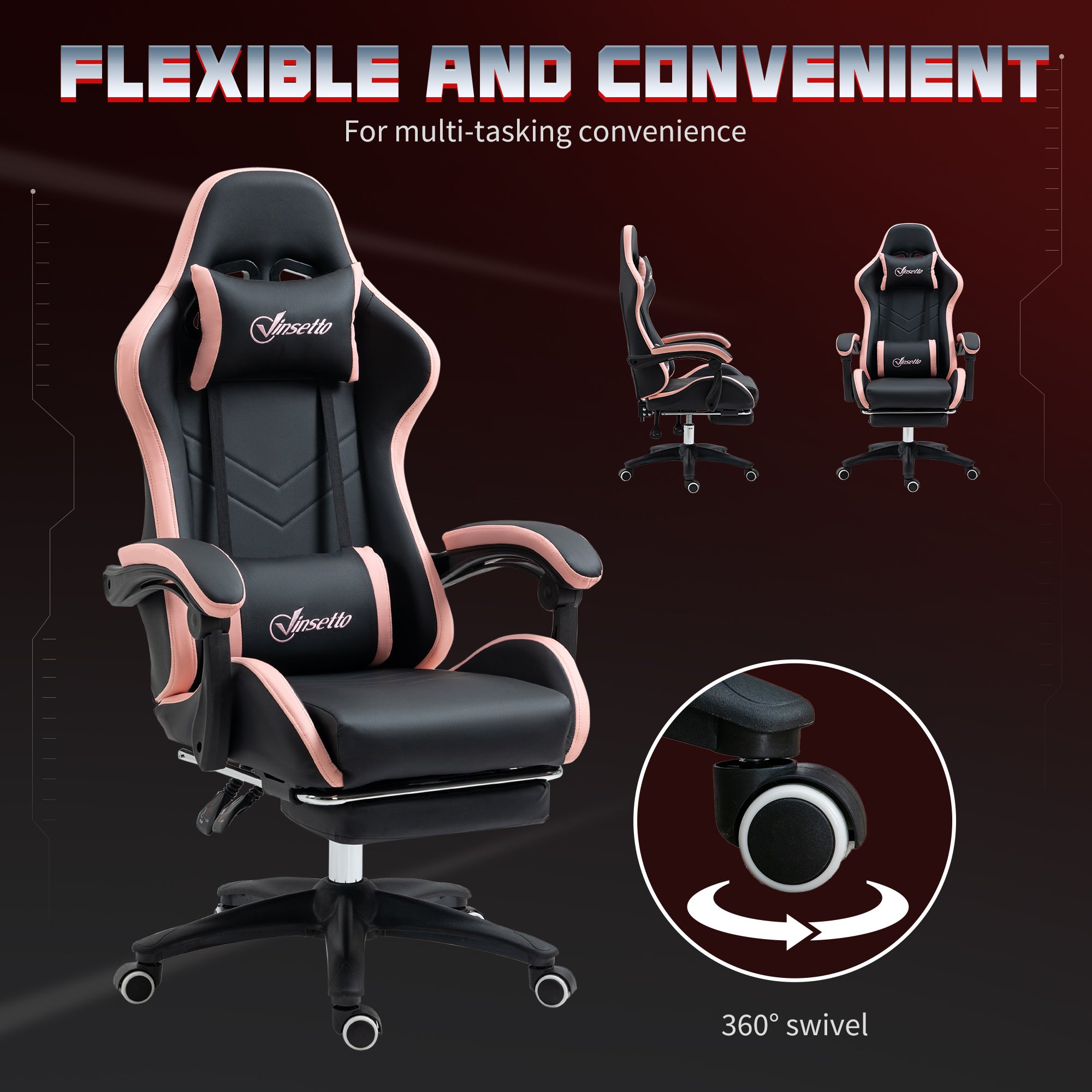 Gaming Chair - Black PU Leather with Footrest & Recline-DECOROLALA