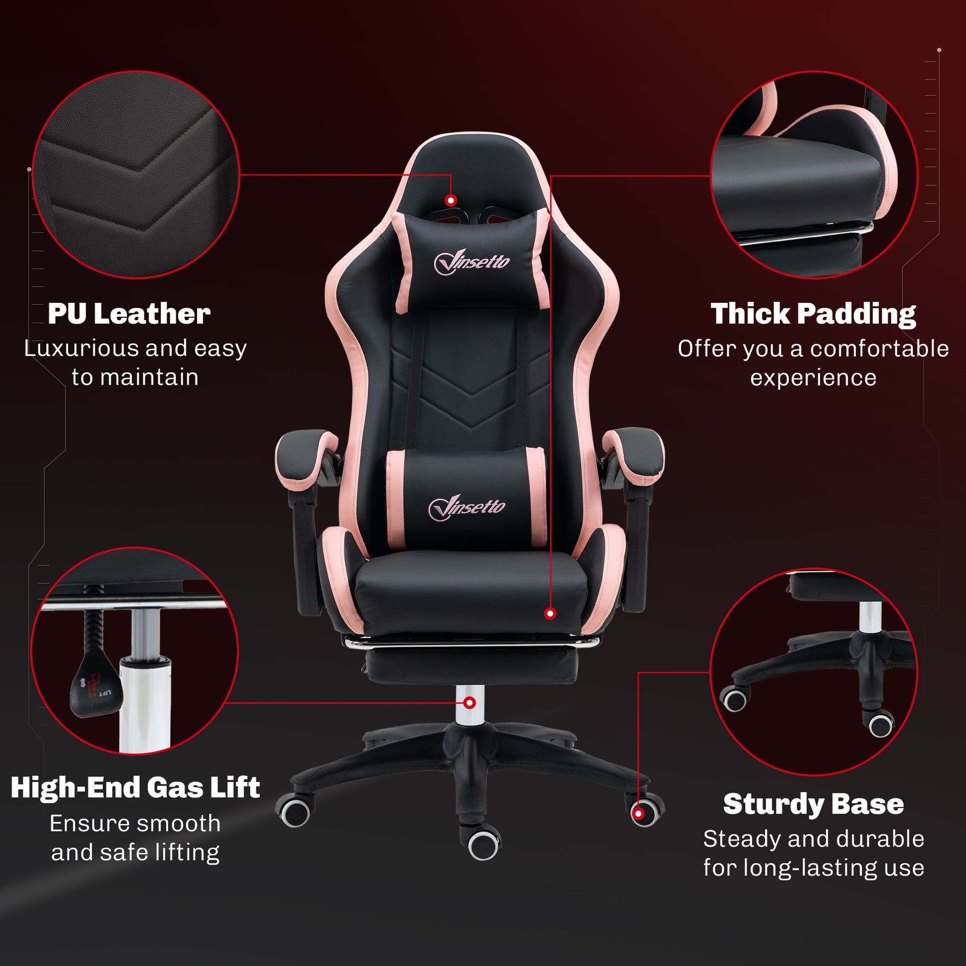 Gaming Chair - Black PU Leather with Footrest & Recline-DECOROLALA