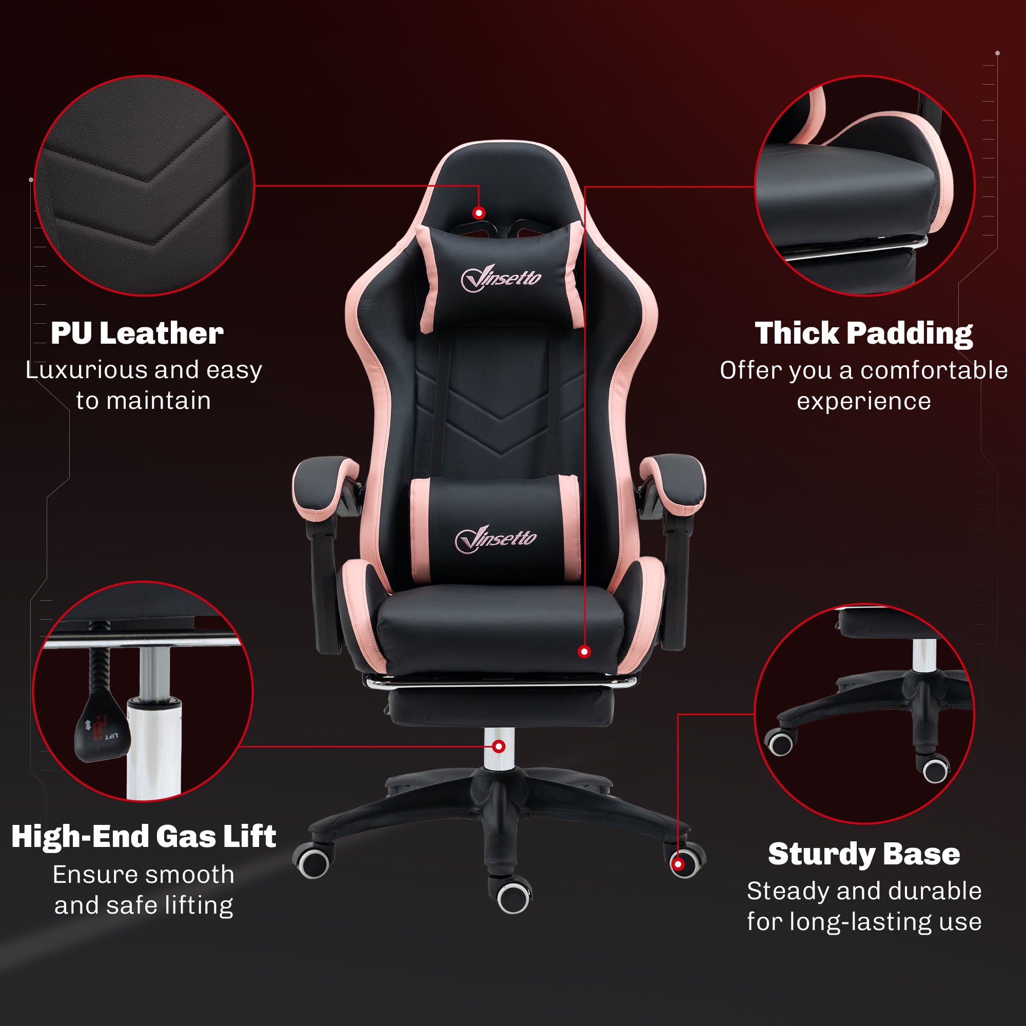 Gaming Chair - Black PU Leather with Footrest & Recline-DECOROLALA