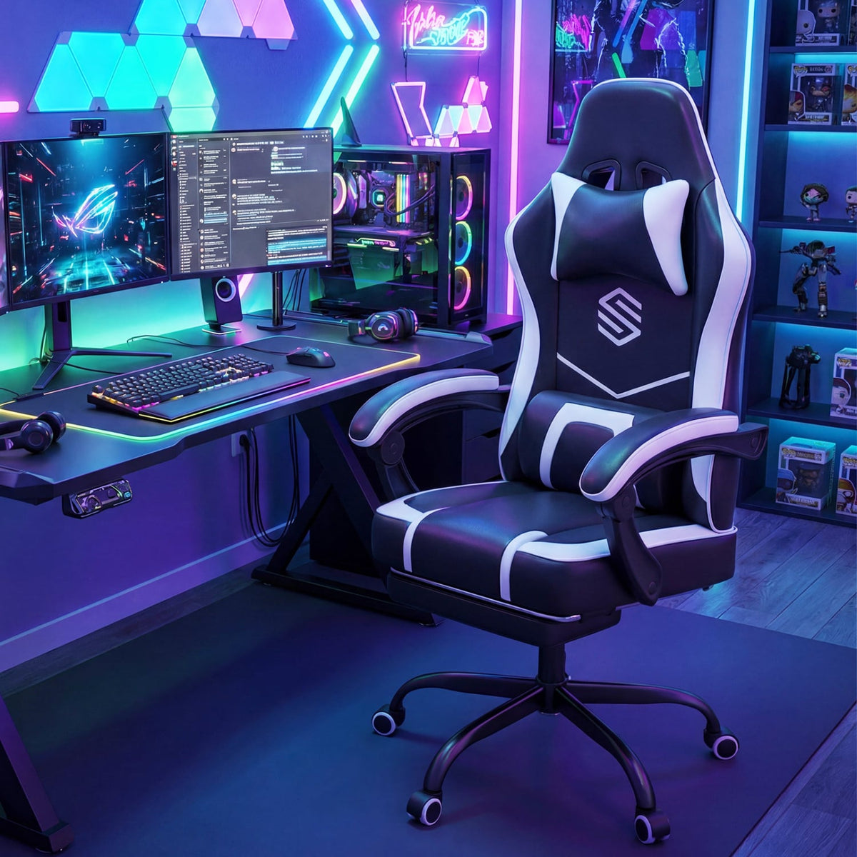 Gaming Chair Height Adjustable Computer Chair with Headrest Ergonomic Office Task Chair-Black-Gaming Chairs-DECOROLALA