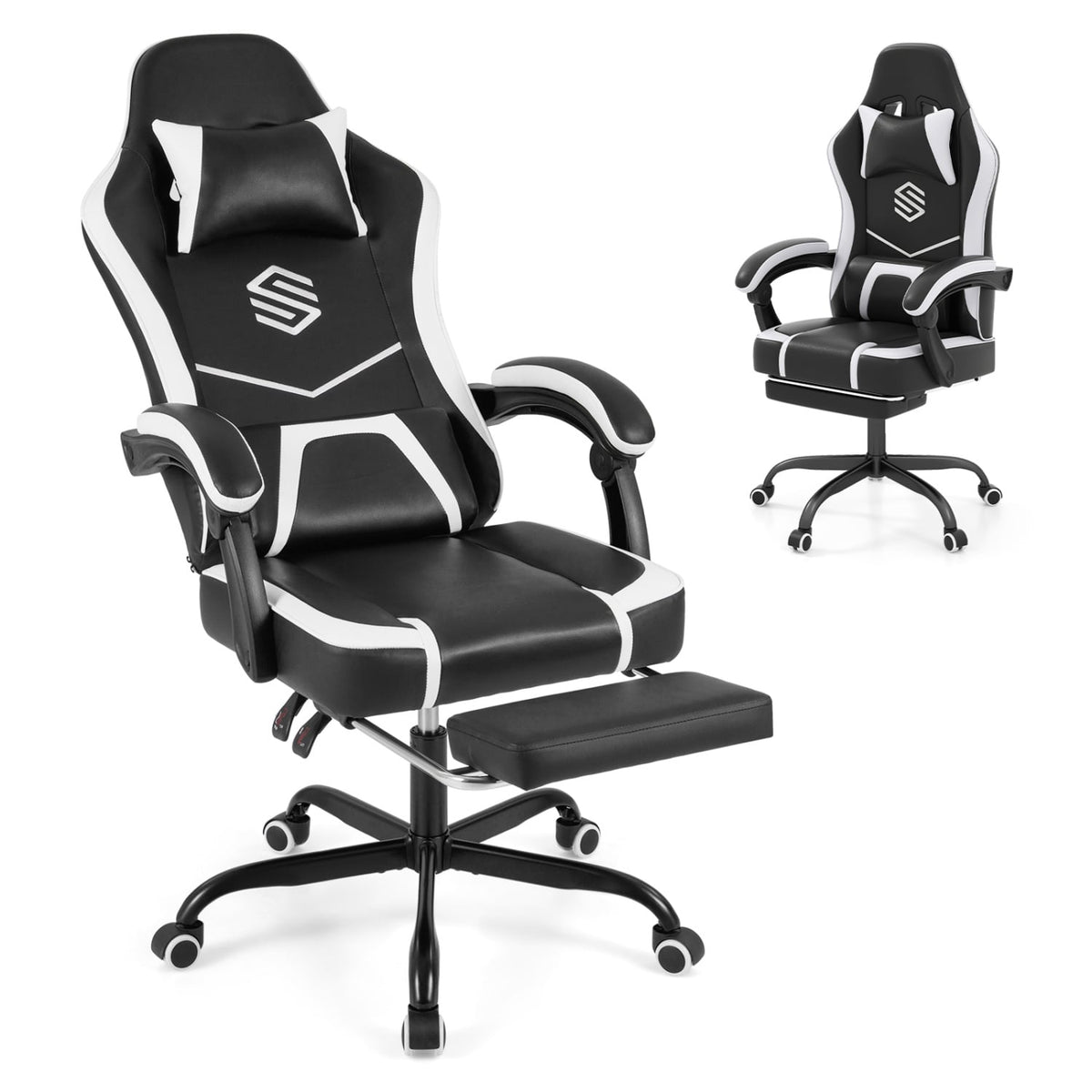 Gaming Chair Height Adjustable Computer Chair with Headrest Ergonomic Office Task Chair-Black-Gaming Chairs-DECOROLALA