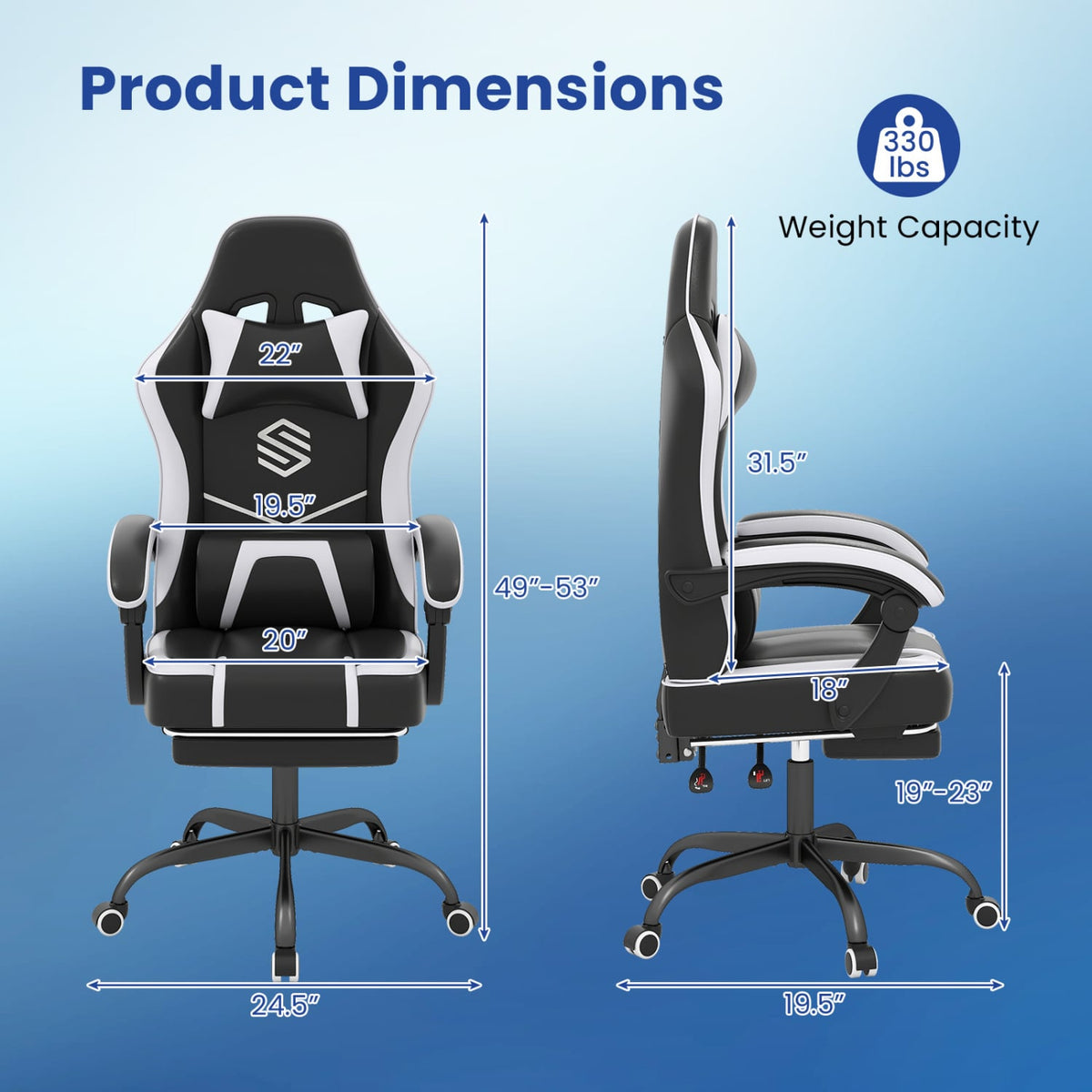 Gaming Chair Height Adjustable Computer Chair with Headrest Ergonomic Office Task Chair-Black-Gaming Chairs-DECOROLALA