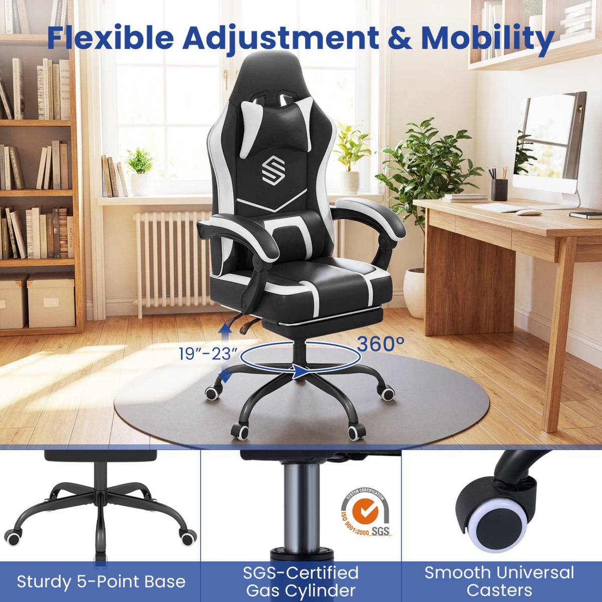 Gaming Chair Height Adjustable Computer Chair with Headrest Ergonomic Office Task Chair-Black-Gaming Chairs-DECOROLALA