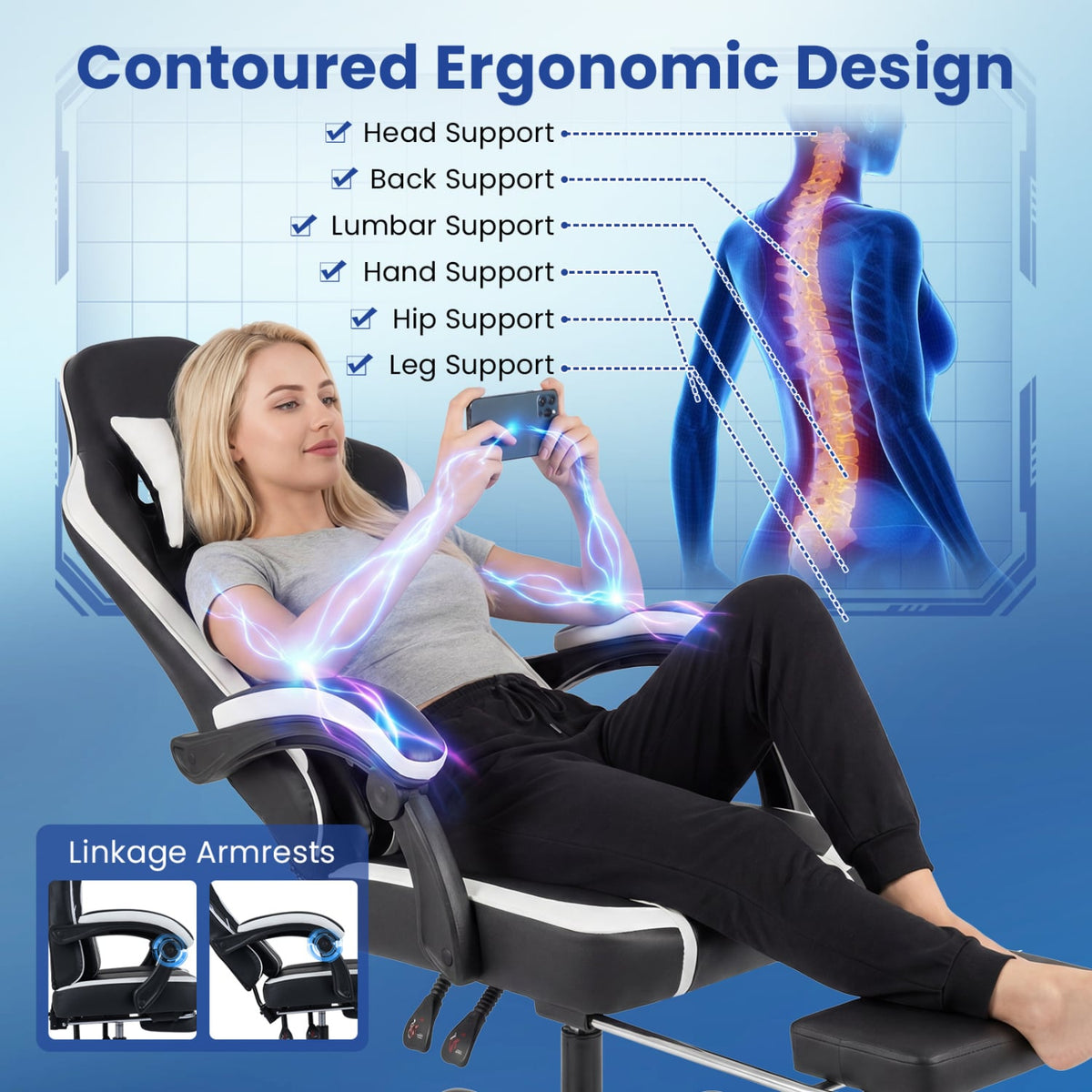 Gaming Chair Height Adjustable Computer Chair with Headrest Ergonomic Office Task Chair-Black-Gaming Chairs-DECOROLALA