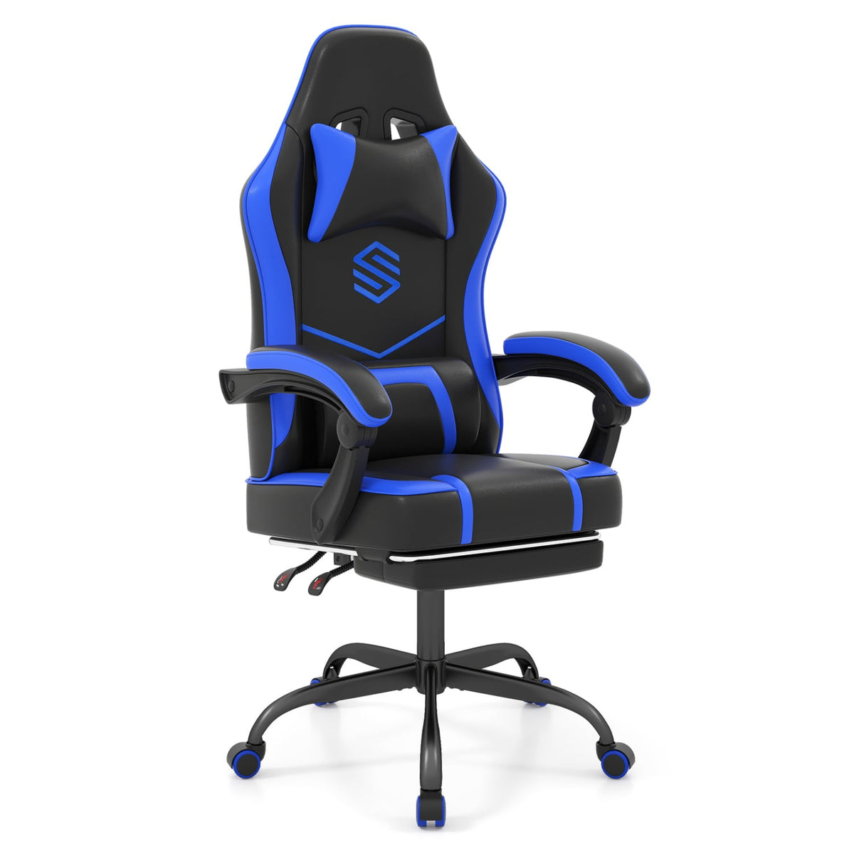Gaming Chair Height Adjustable Computer Chair with Headrest Ergonomic Office Task Chair-Navy-Gaming Chairs-DECOROLALA
