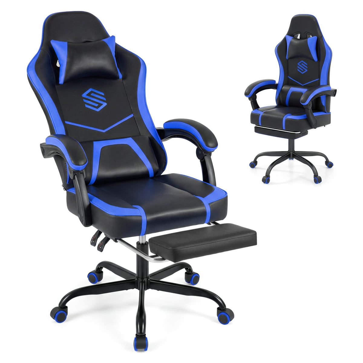 Gaming Chair Height Adjustable Computer Chair with Headrest Ergonomic Office Task Chair-Navy-Gaming Chairs-DECOROLALA