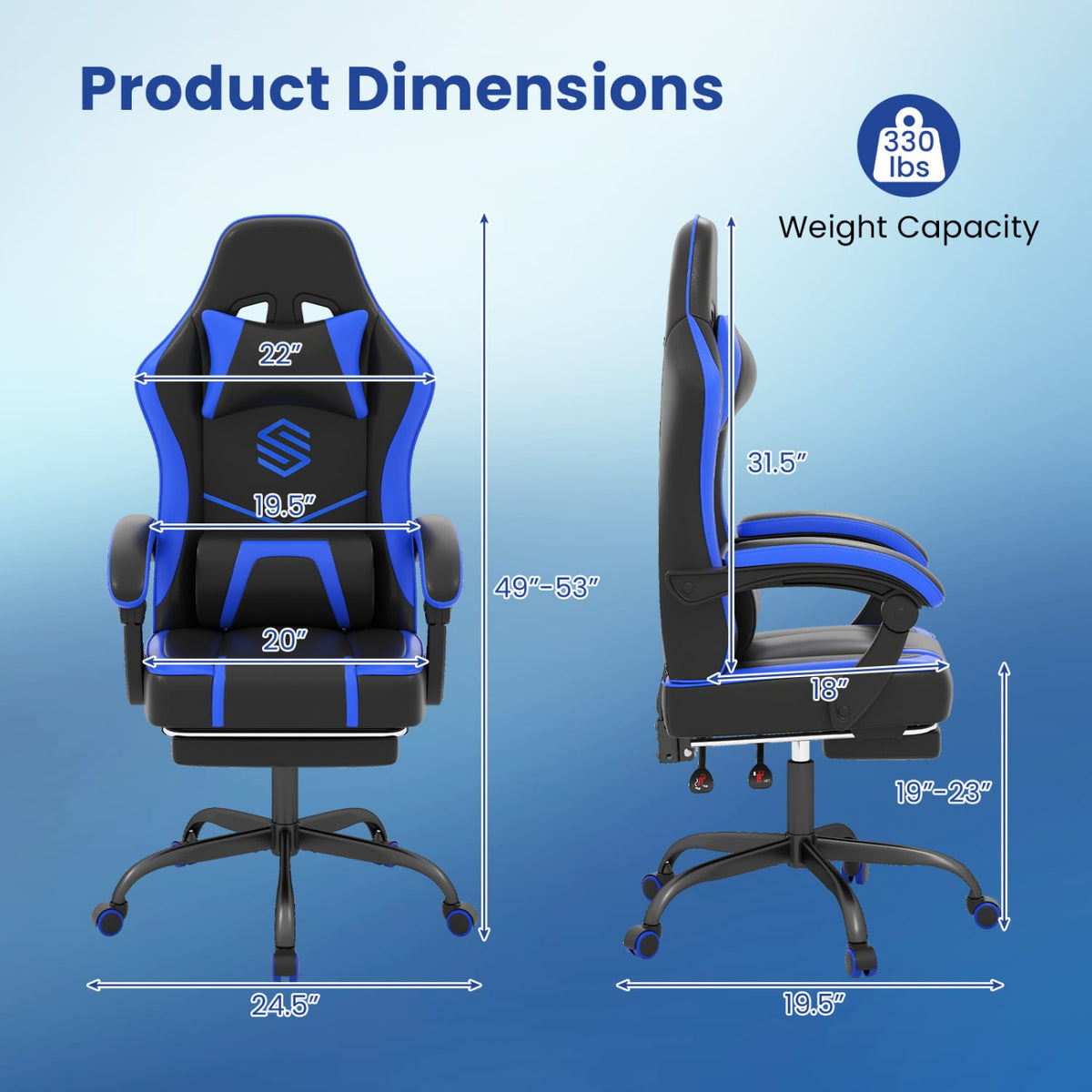 Gaming Chair Height Adjustable Computer Chair with Headrest Ergonomic Office Task Chair-Navy-Gaming Chairs-DECOROLALA