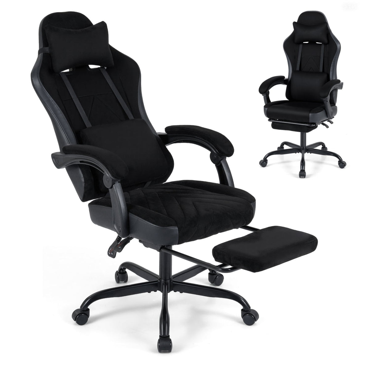 Gaming Chair Height Adjustable Computer Chair with Headrest Lumbar Support Linkage Armrests-Black-Gaming Chairs-DECOROLALA