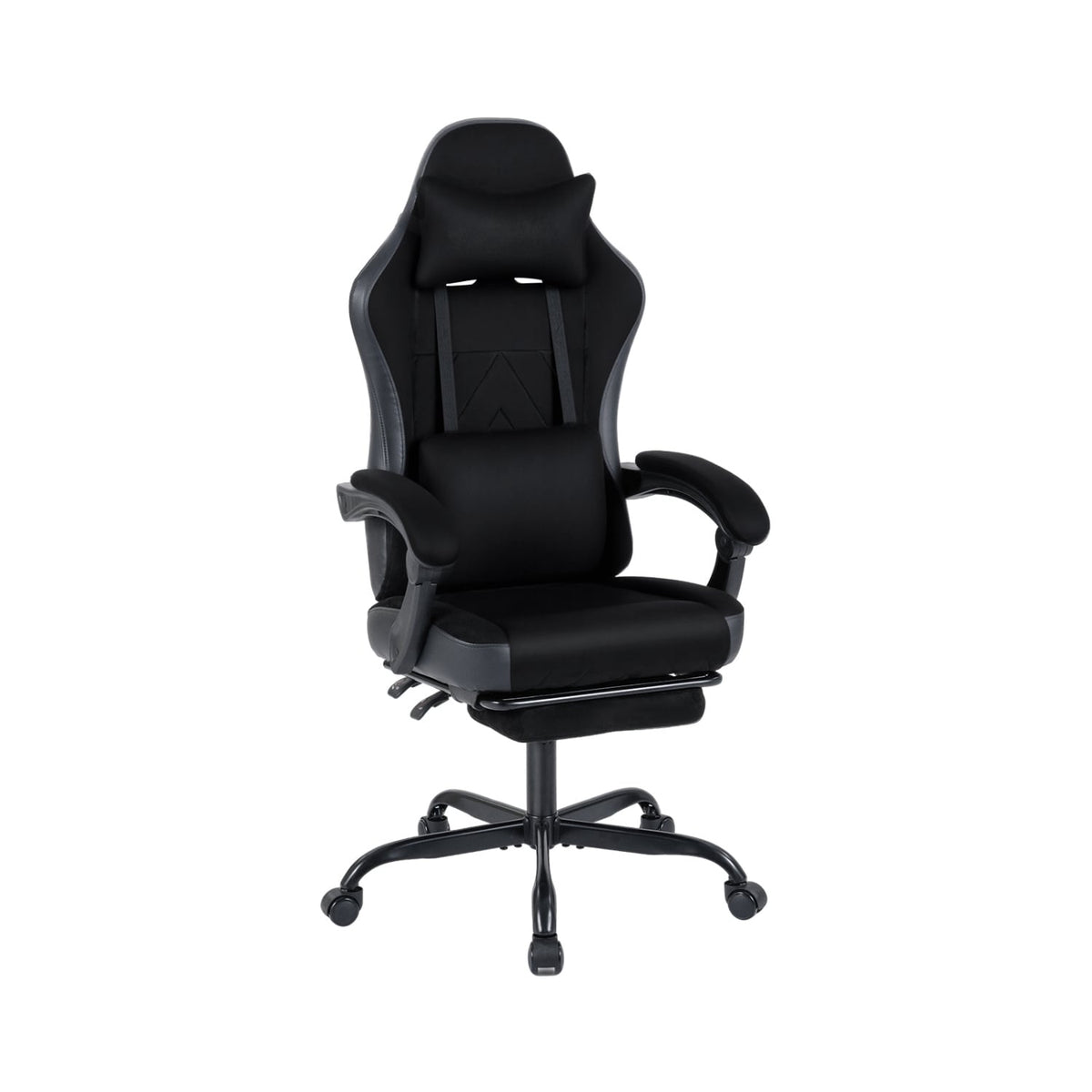 Gaming Chair Height Adjustable Computer Chair with Headrest Lumbar Support Linkage Armrests-Black-Gaming Chairs-DECOROLALA