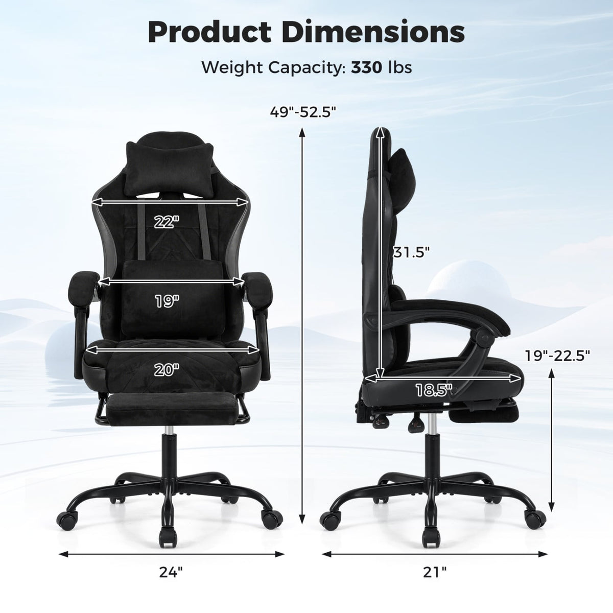 Gaming Chair Height Adjustable Computer Chair with Headrest Lumbar Support Linkage Armrests-Black-Gaming Chairs-DECOROLALA