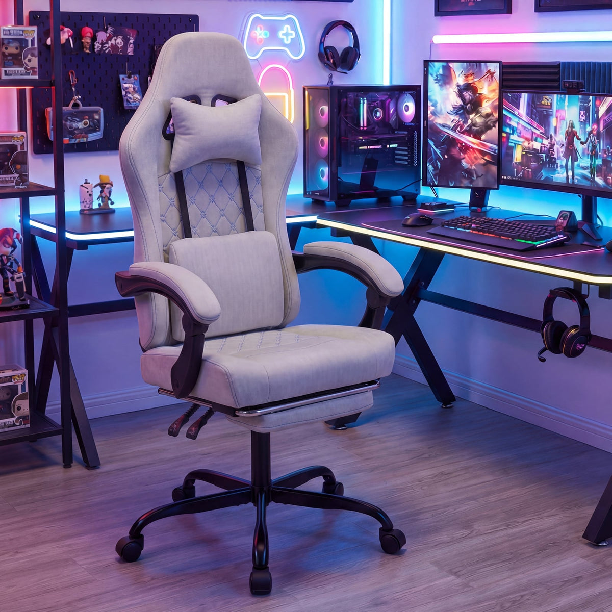Gaming Chair Height Adjustable Computer Chair with Headrest Video Game Chair-Gray-Gaming Chairs-DECOROLALA