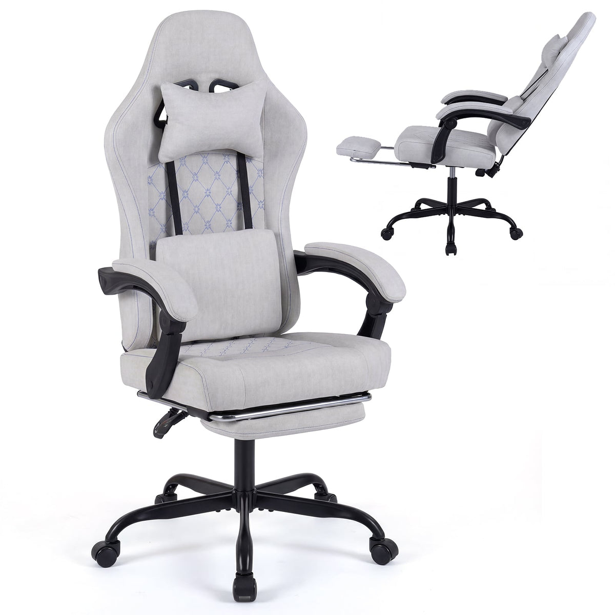 Gaming Chair Height Adjustable Computer Chair with Headrest Video Game Chair-Gray-Gaming Chairs-DECOROLALA