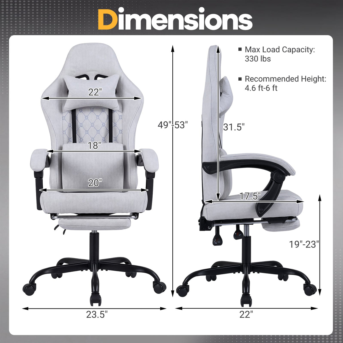 Gaming Chair Height Adjustable Computer Chair with Headrest Video Game Chair-Gray-Gaming Chairs-DECOROLALA