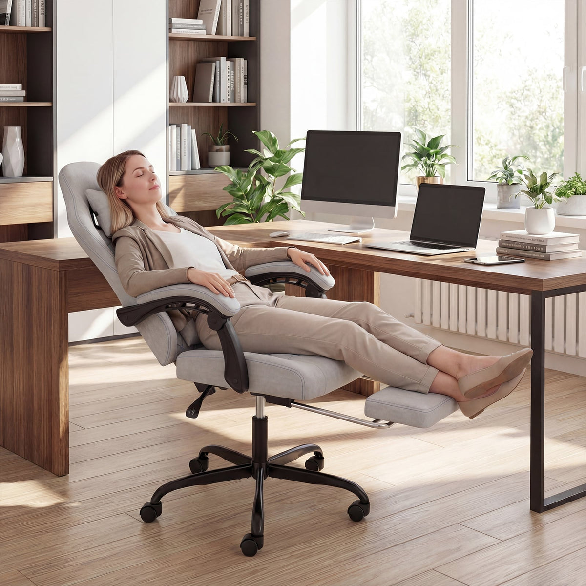 Gaming Chair Height Adjustable Computer Chair with Headrest Video Game Chair-Gray-Gaming Chairs-DECOROLALA