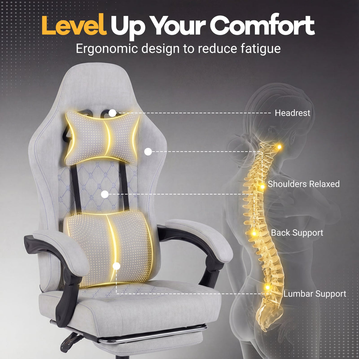 Gaming Chair Height Adjustable Computer Chair with Headrest Video Game Chair-Gray-Gaming Chairs-DECOROLALA