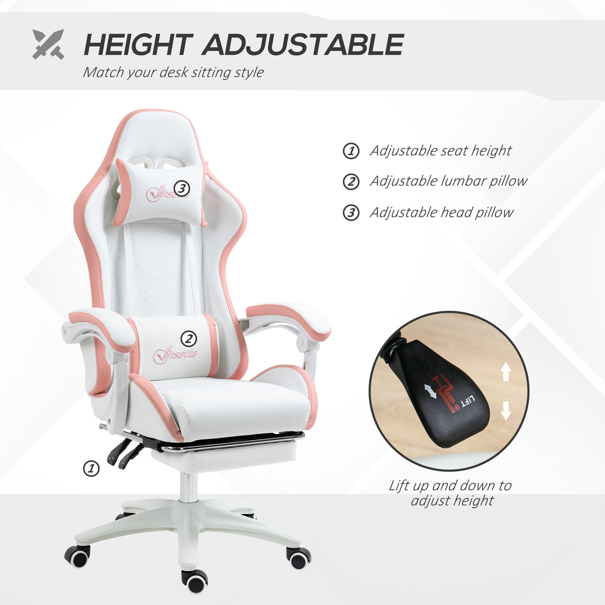 Gaming Chair - White PU Leather with Footrest & Recline-Office Products > Office Furniture > Office Chairs > Video Game Chairs-DECOROLALA