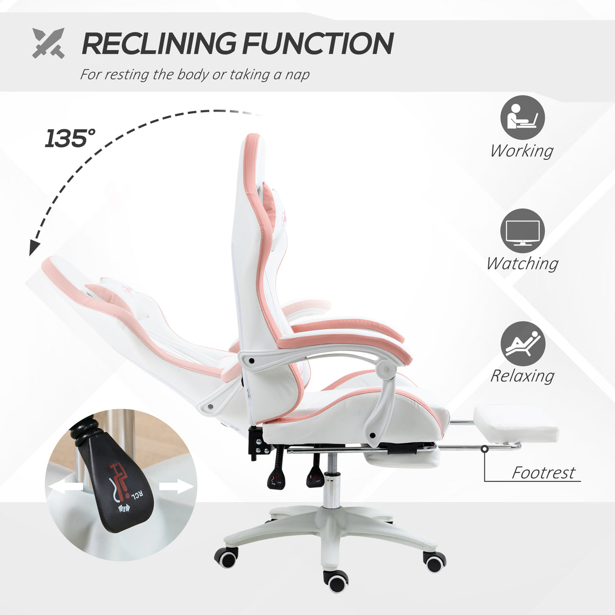 Gaming Chair - White PU Leather with Footrest & Recline-Office Products > Office Furniture > Office Chairs > Video Game Chairs-DECOROLALA