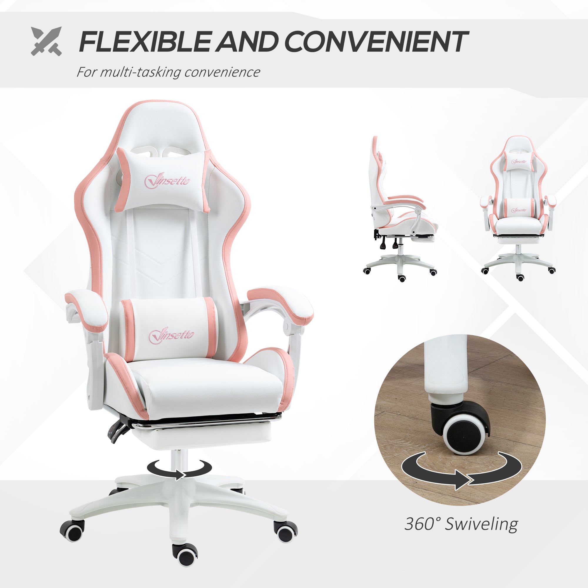Gaming Chair - White PU Leather with Footrest & Recline-Office Products > Office Furniture > Office Chairs > Video Game Chairs-DECOROLALA