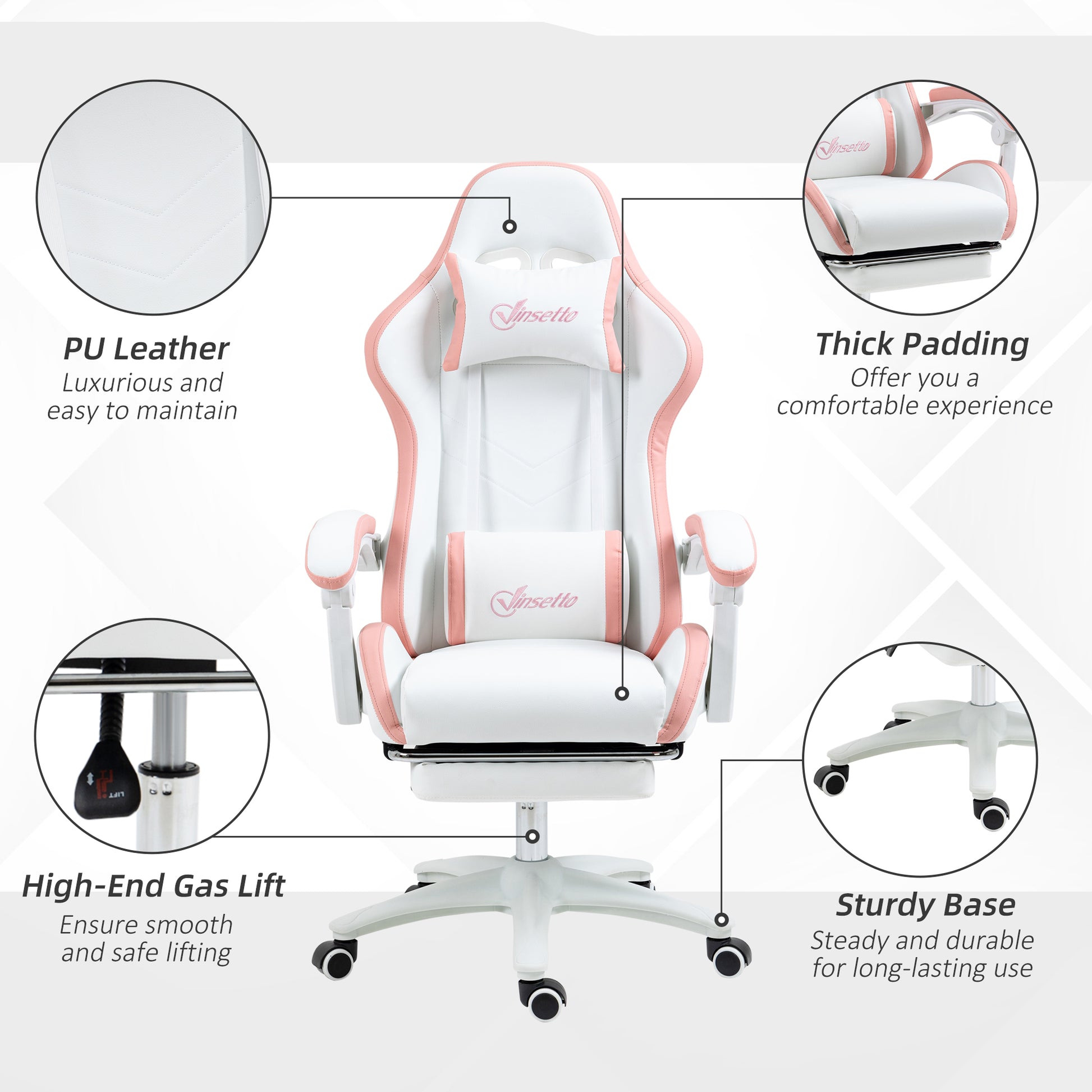 Gaming Chair - White PU Leather with Footrest & Recline-Office Products > Office Furniture > Office Chairs > Video Game Chairs-DECOROLALA
