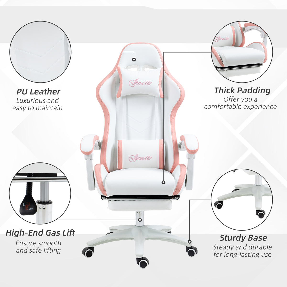 Gaming Chair - White PU Leather with Footrest & Recline-Office Products > Office Furniture > Office Chairs > Video Game Chairs-DECOROLALA