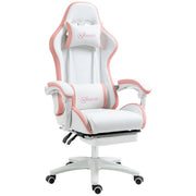 Gaming Chair - White PU Leather with Footrest & Recline-Office Products > Office Furniture > Office Chairs > Video Game Chairs-DECOROLALA