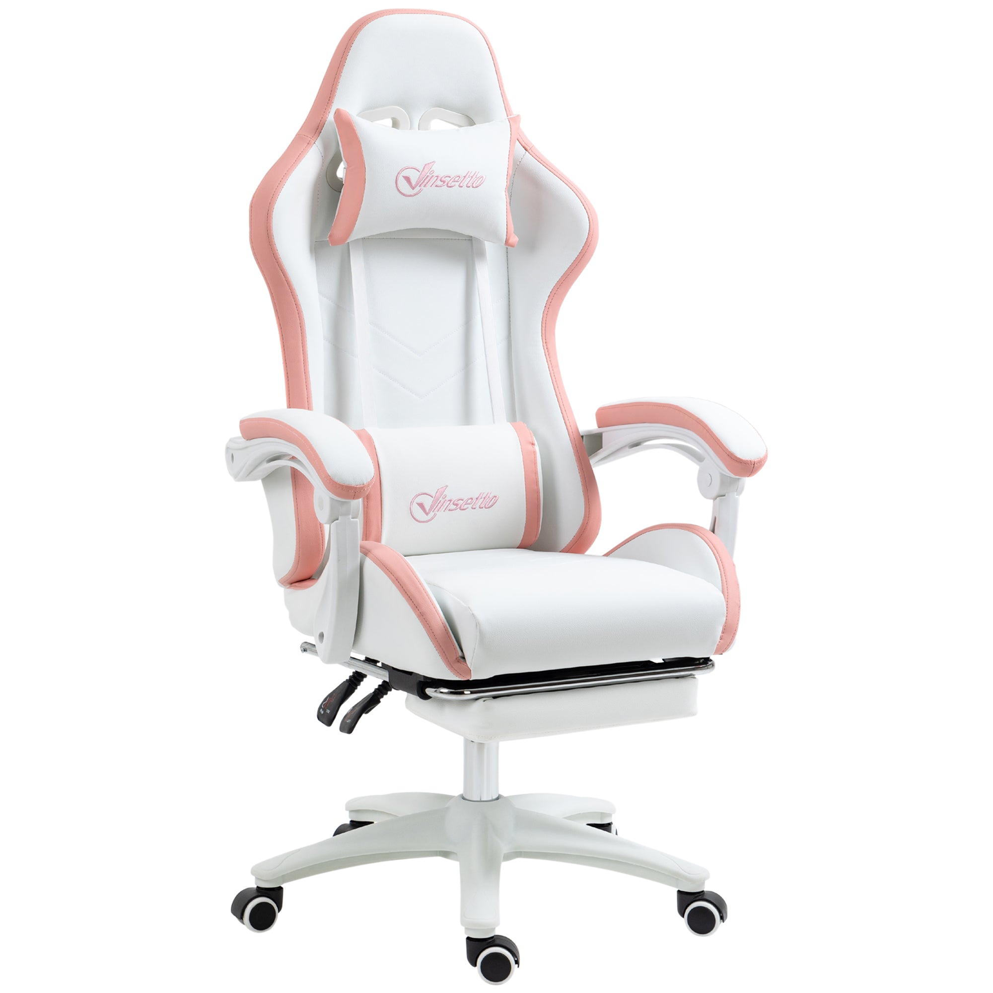 Gaming Chair - White PU Leather with Footrest & Recline-Office Products > Office Furniture > Office Chairs > Video Game Chairs-DECOROLALA
