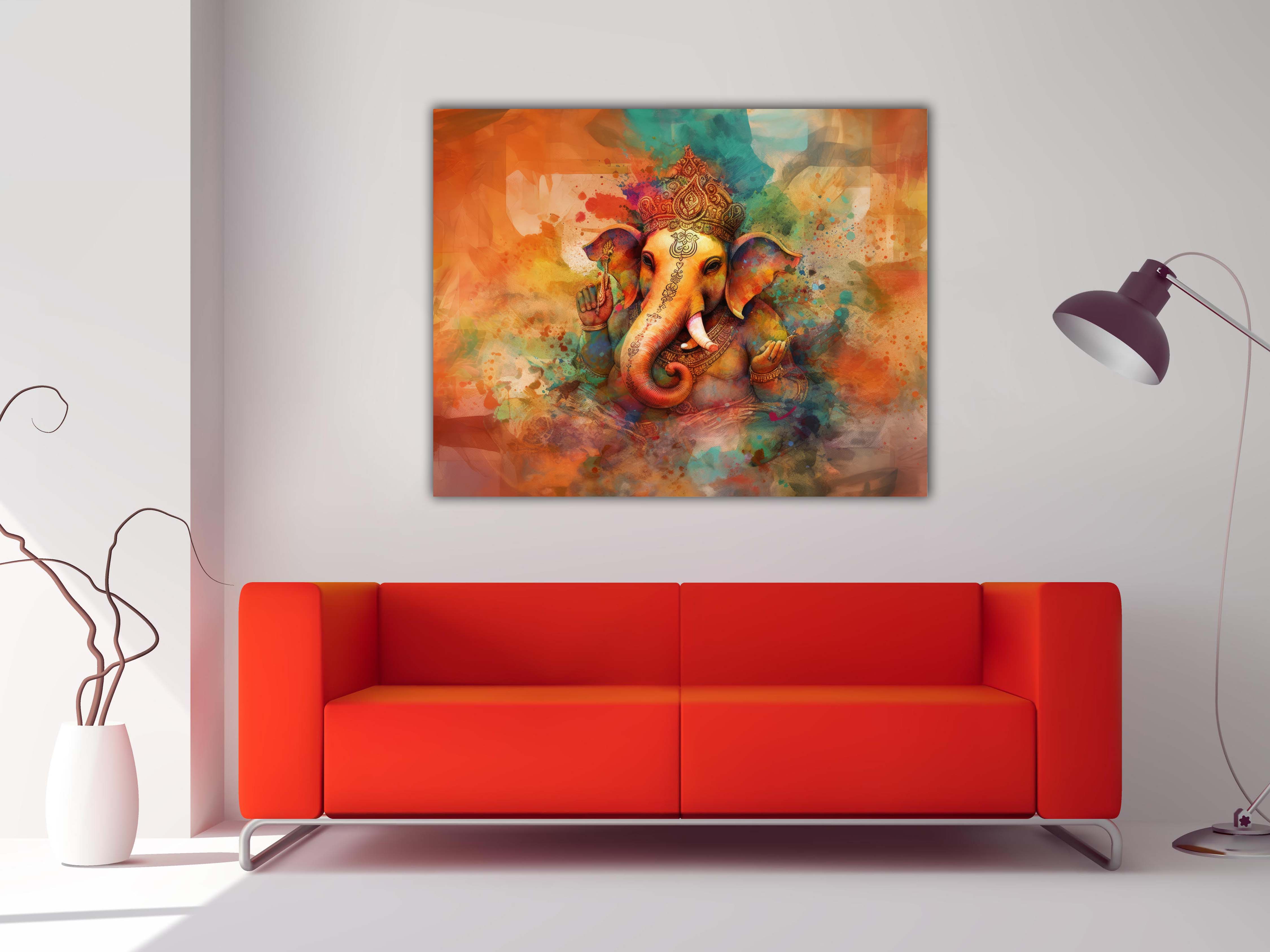Ganesh Canvas Wall Art 48x36 Orange-Canvas Print-DECOROLALA