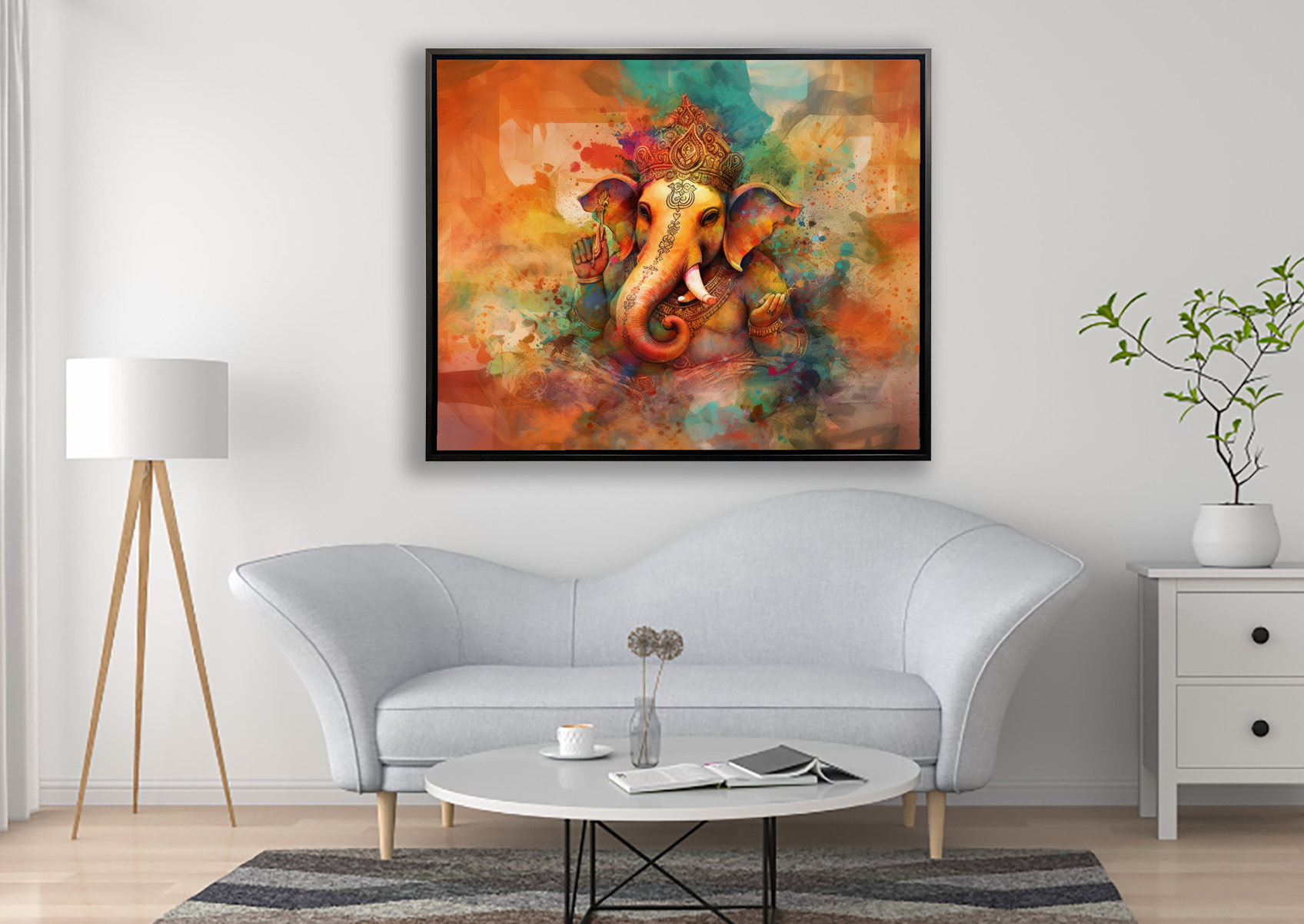 Ganesh Canvas Wall Art 48x36 Orange-Canvas Print-DECOROLALA