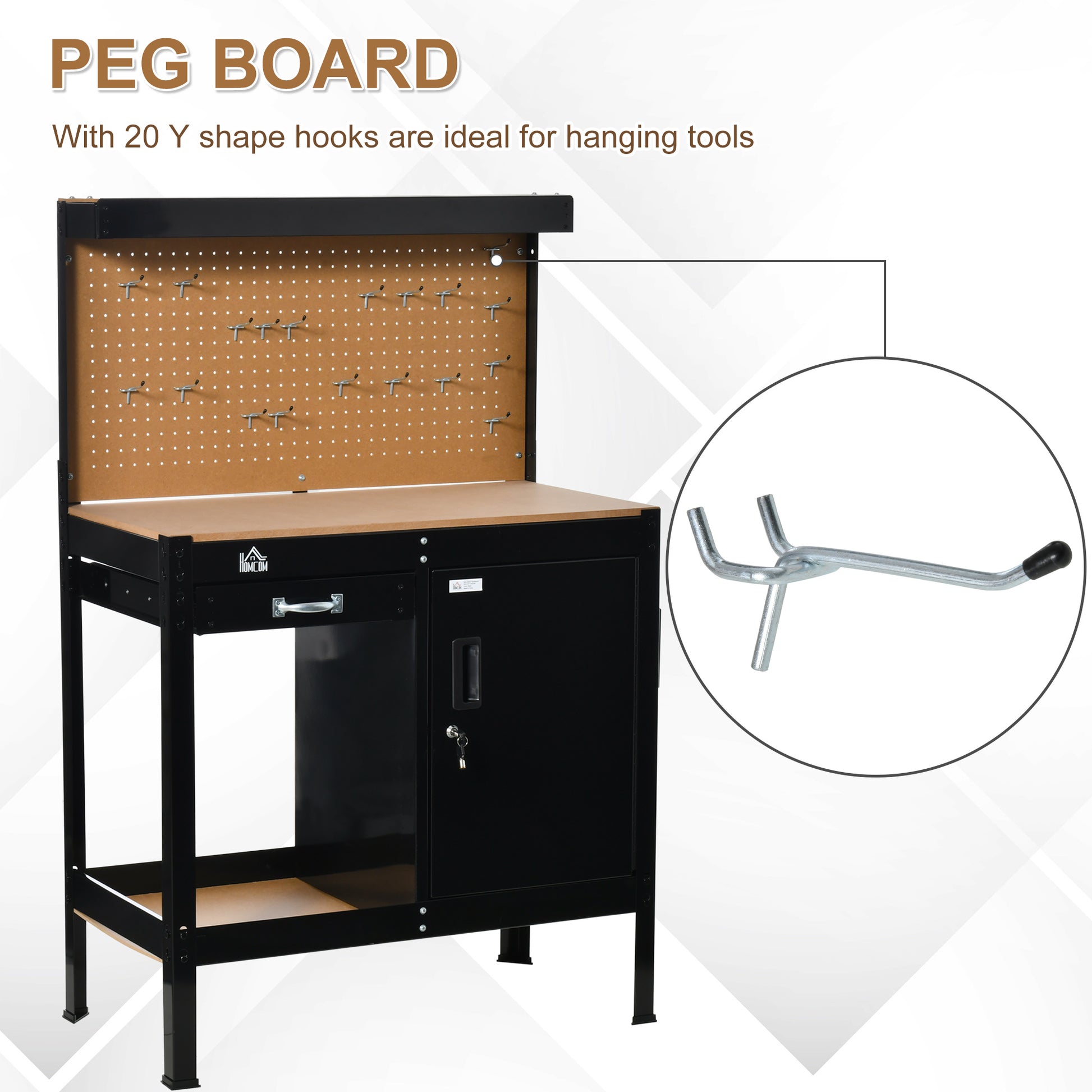 Garage Workbench with Pegboard and Storage Cabinet - Black-DECOROLALA