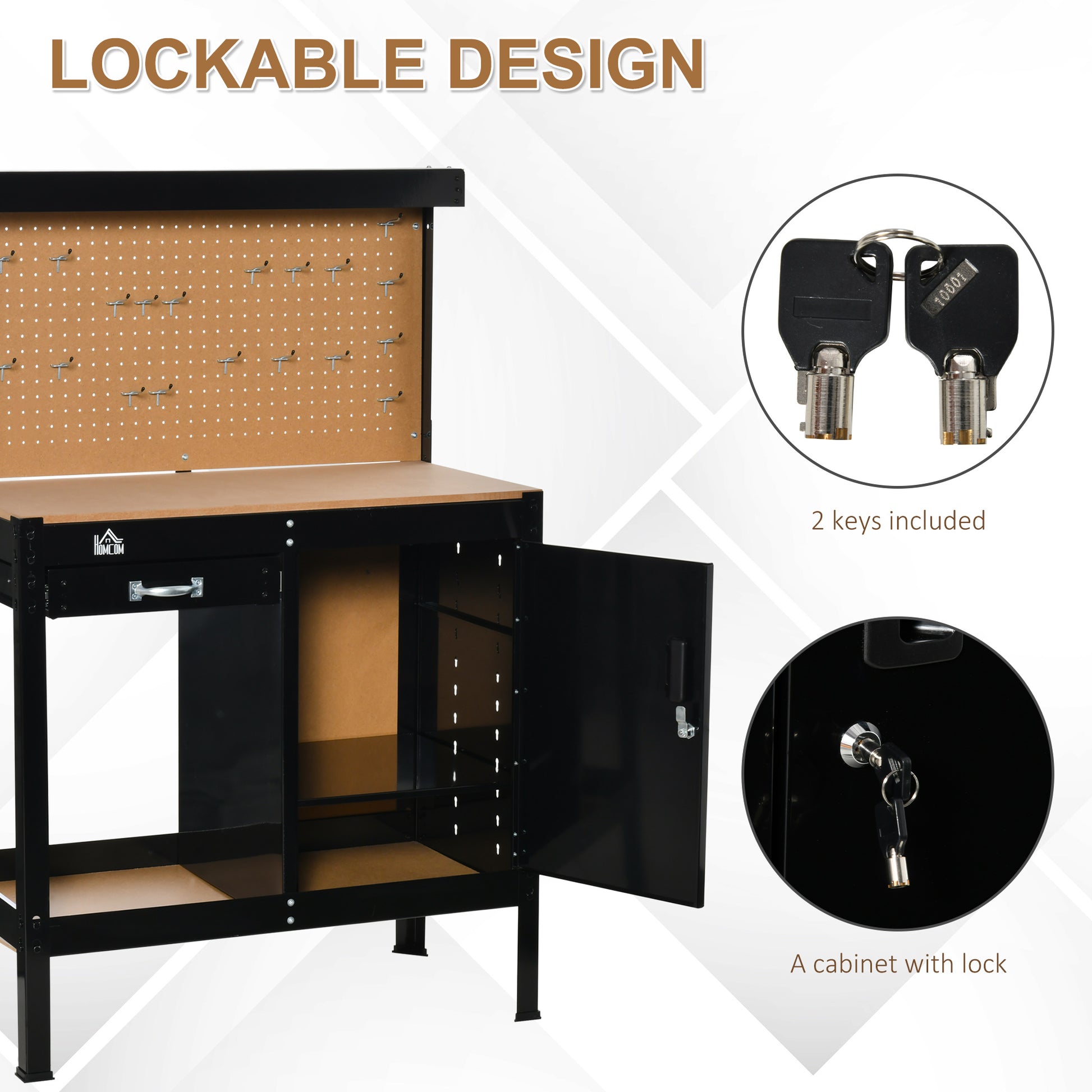 Garage Workbench with Pegboard and Storage Cabinet - Black-DECOROLALA