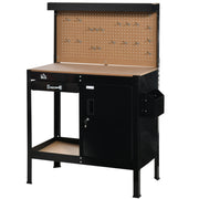 Garage Workbench with Pegboard and Storage Cabinet - Black-DECOROLALA