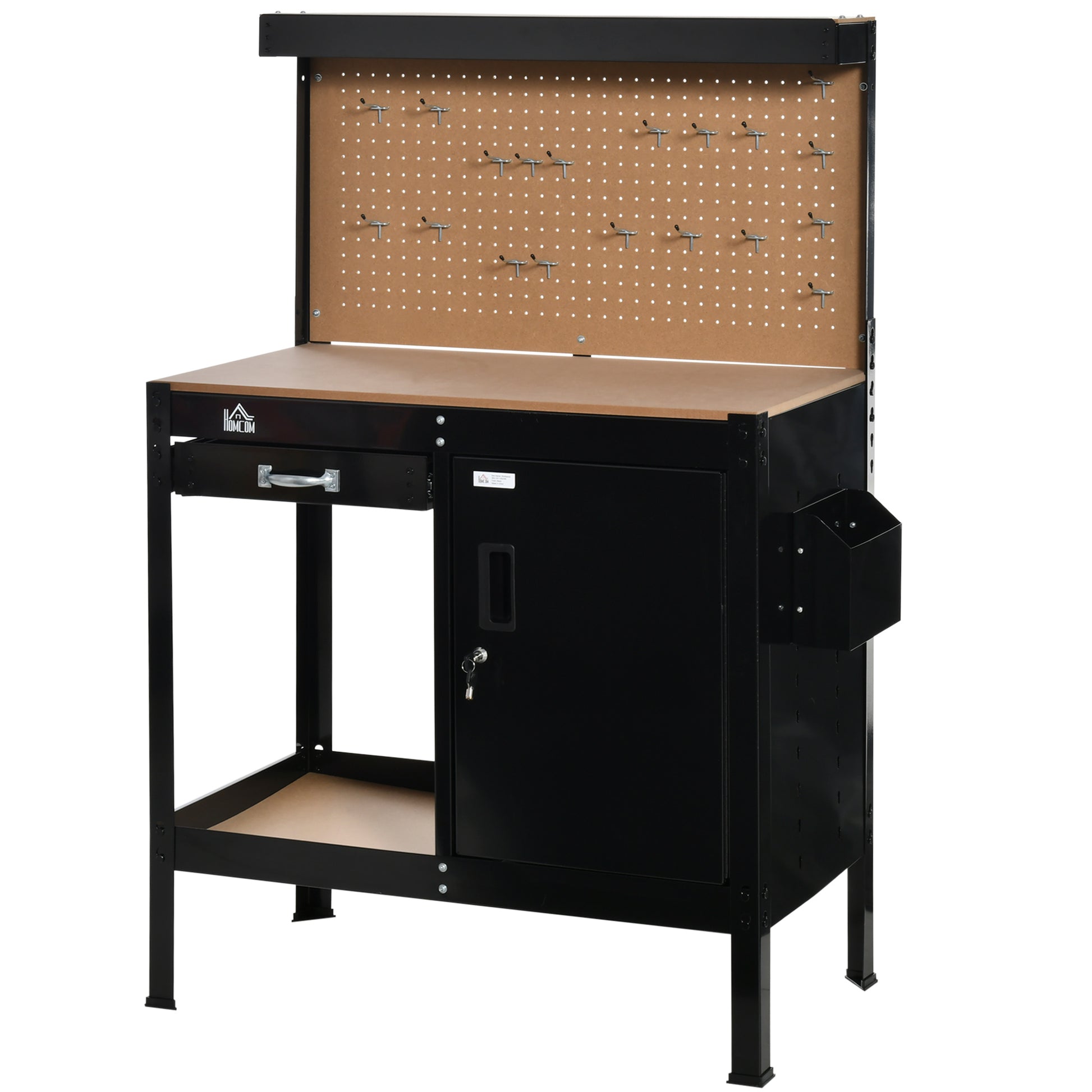 Garage Workbench with Pegboard and Storage Cabinet - Black-DECOROLALA